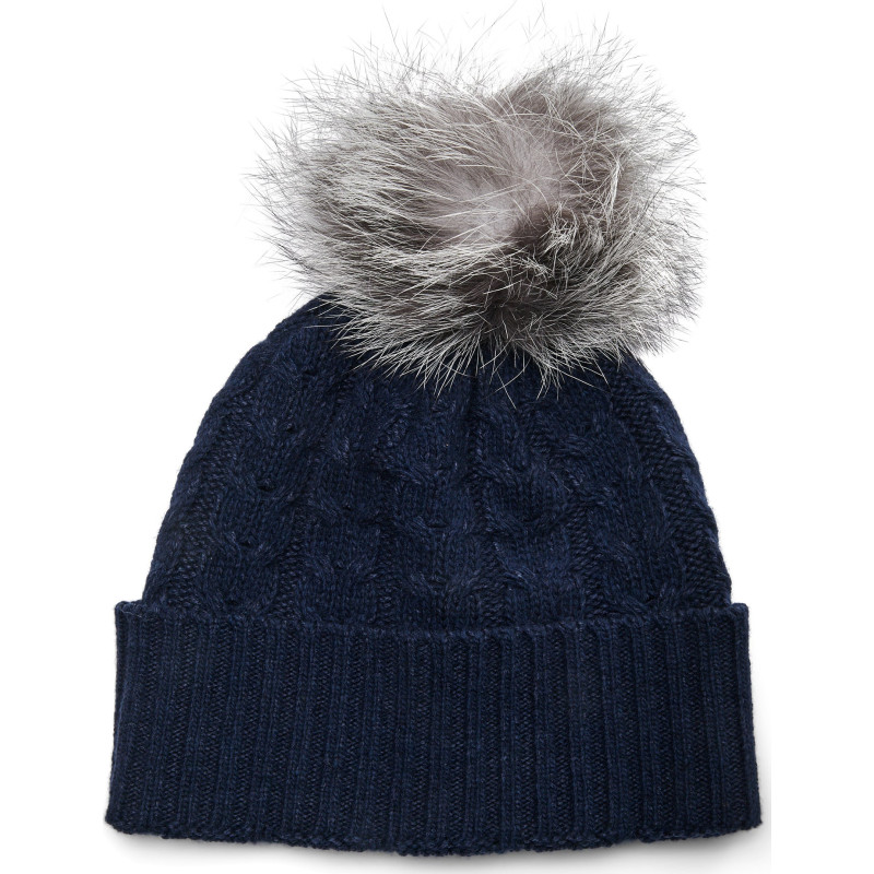 Recycled cashmere and reused fur beanie - Women