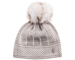 Jacquard hat with recycled fur pompom - Women