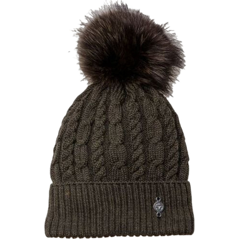 Twisted Beanie with Used Fur Pompom - Women