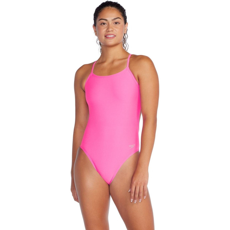 Plain tie-back one-piece swimsuit - Women