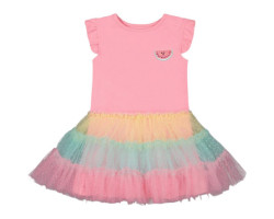 Short-sleeved dress with tulle skirt - Baby Girl