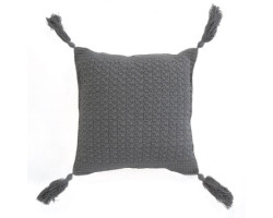 Coussin crochet avec pompons gris