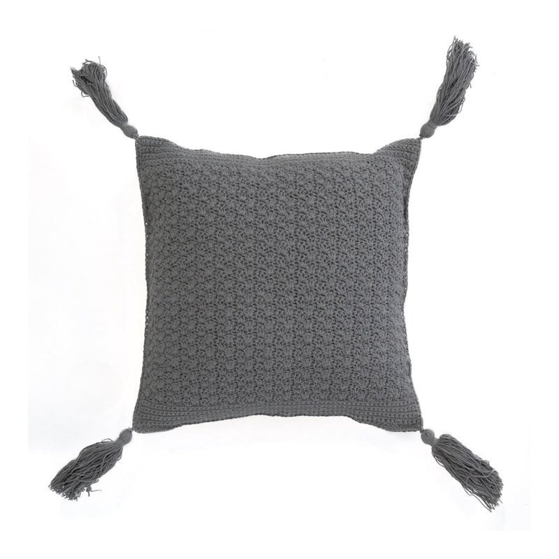 Coussin crochet avec pompons gris