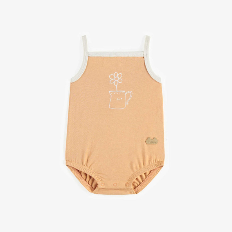 Coral bodysuit with thin straps in organic cotton, newborn