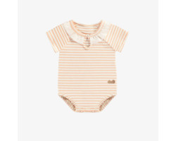 Pink bodysuit with stripes and a collar in organic cotton, newborn