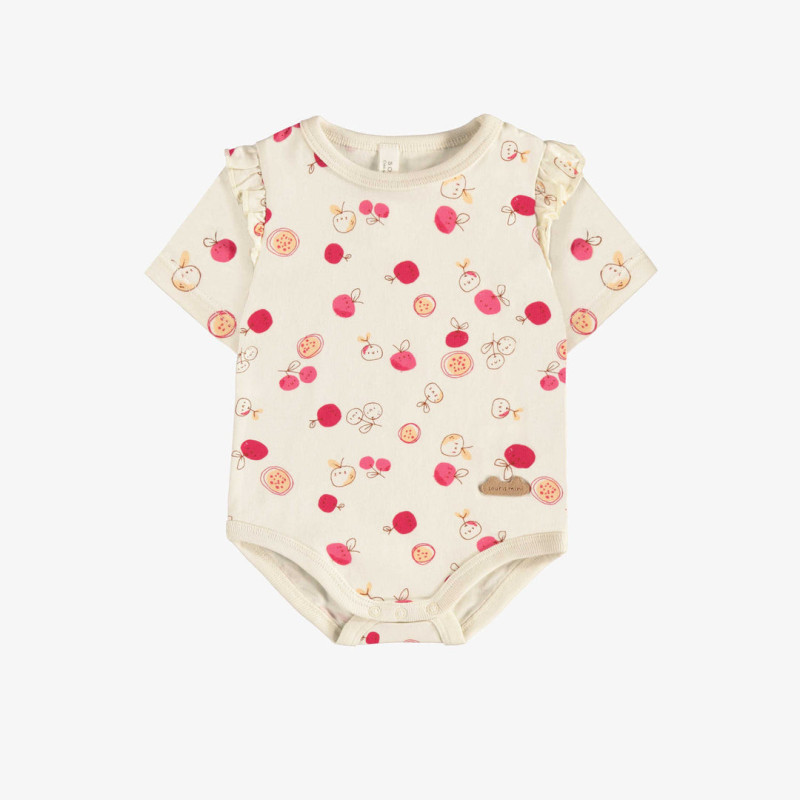 Cream bodysuit with cherries print in organic cotton, newborn