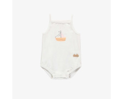 White thin straps bodysuit with sailboat illustration in jersey, newborn