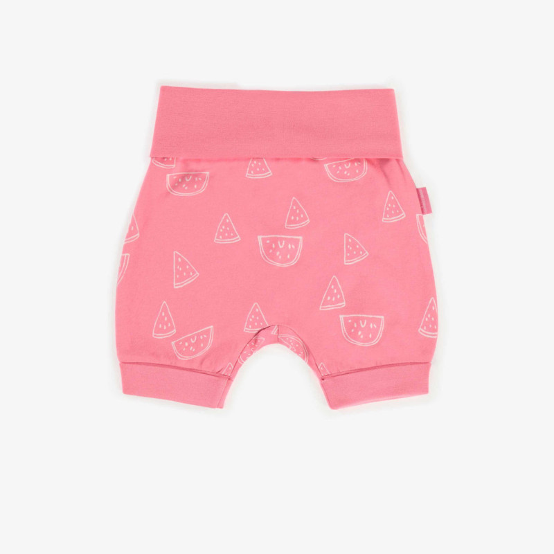 Pink evolutive shorts with watermelon in stretch jersey, baby