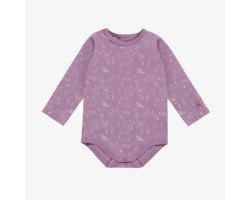 Purple bodysuit with long sleeves and a animals print in stretch jersey, baby