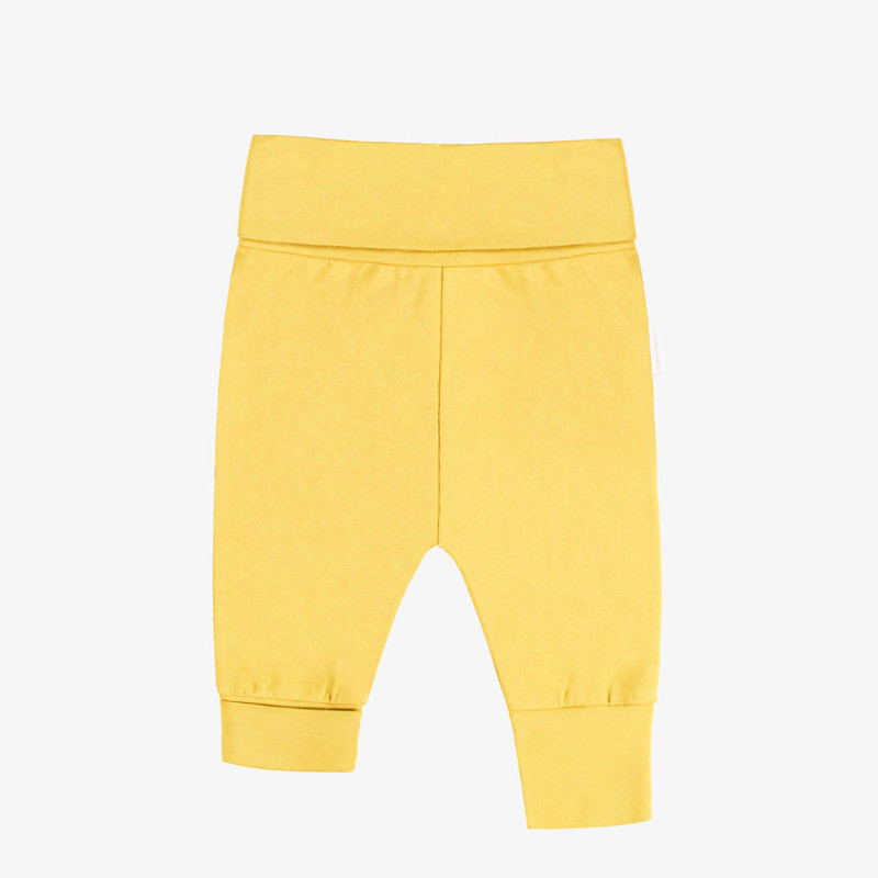 Plain yellow evolutive pants in stretch jersey, baby