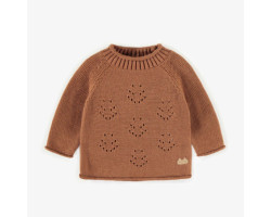 Brown knitted crewneck in cotton, newborn