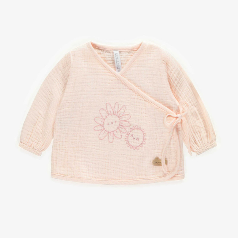 Wrap-over pink shirt with loose sleeves, newborn