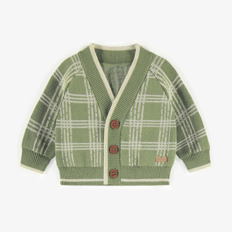 Plaid green knitted vest with a cashmere imitation, newborn