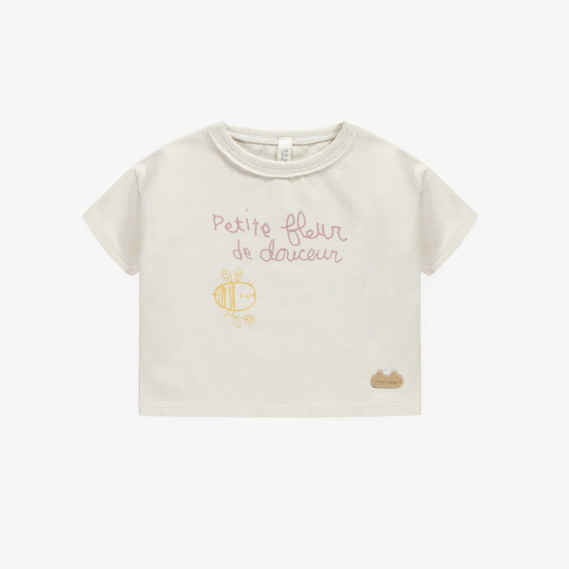 Cream t-shirt straight cut in organic cotton, newborn