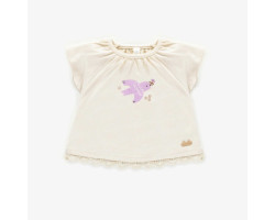 Cream t-shirt in stretch organic cotton, newborn