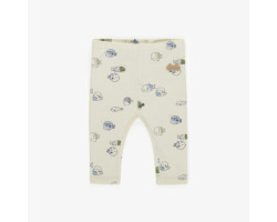 Cream leggings with blue and green fish print in organic cotton, newborn