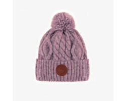 Purple knitted toque with a pompom, baby