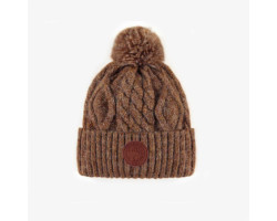 Brown knitted toque with a pompom, baby