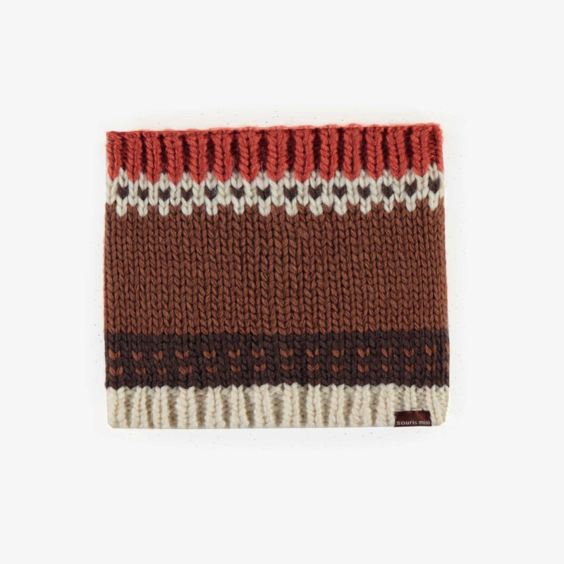 Brown patterned neck warmer in knit, baby