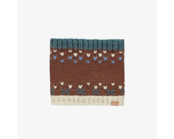 Brown knitted neck warmer with a print, baby