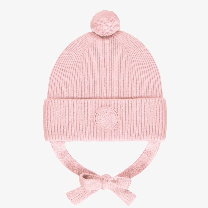 Light pink knitted toque with pompom, baby