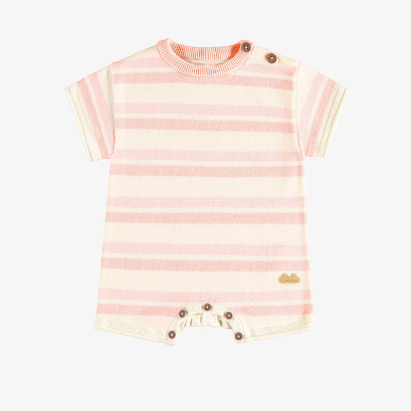 Rib knitted one piece with pink and cream stripes, newborn