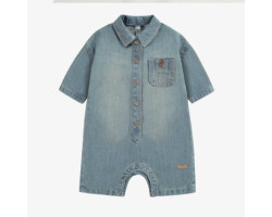 Loose fit one piece with long-sleeves in light blue denim, newborn