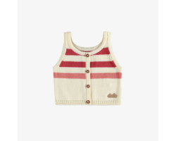 Knitted tank top with cream, pink and red stripes, newborn