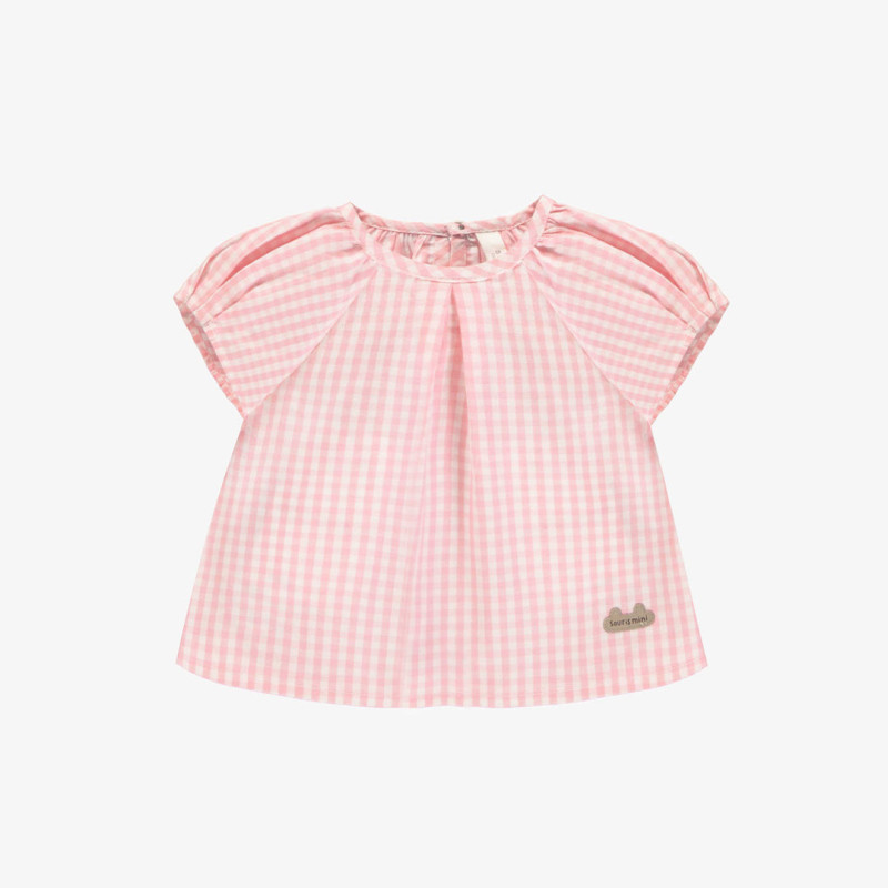 Plaid pink short raglan sleeves t-shirt, newborn