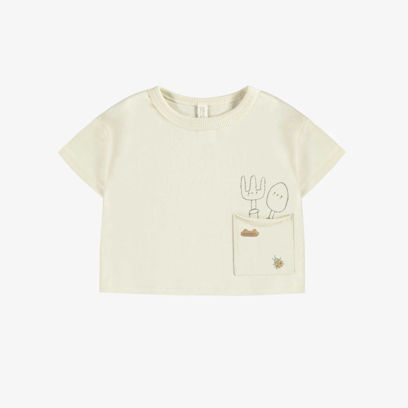 Cream short sleeves t-shirt with print, newborn