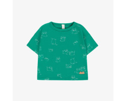 Dark green short sleeves t-shirt with print in soft cotton, newborn