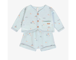 Light blue two-pieces set with sailboat print in organic jersey, newborn