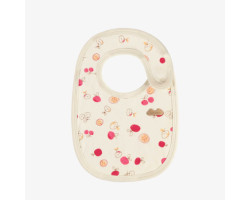 Cream bib with cherries print in organic cotton, newborn