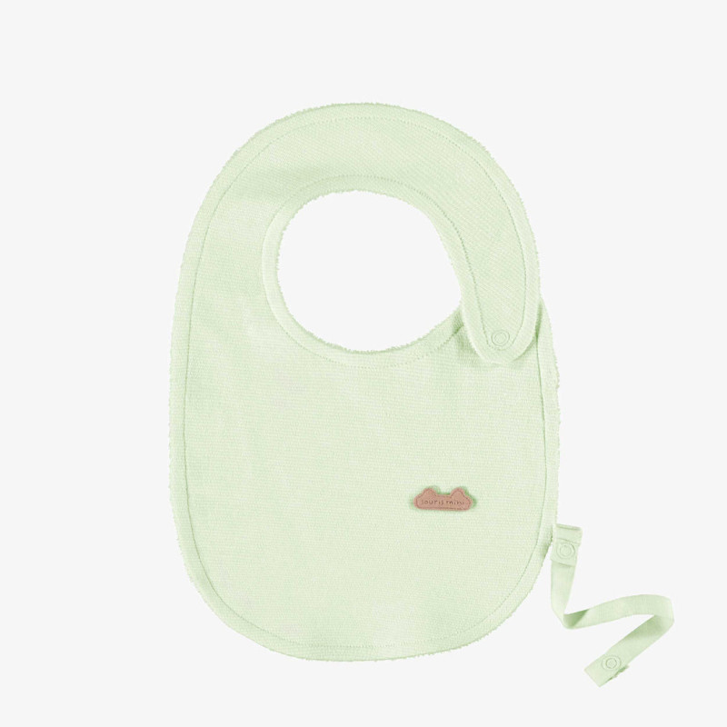 Green and cream thin striped bib in organic cotton, newborn