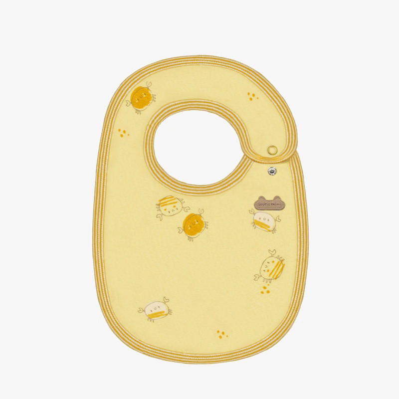 Light yellow bib with crabs print in organic cotton, newborn