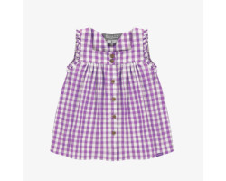 Purple and white checkered dress with large straps in seersucker, baby