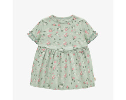 Light green flowery short sleeves regular fit flared dress, baby