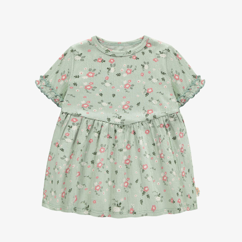 Light green flowery short sleeves regular fit flared dress, baby