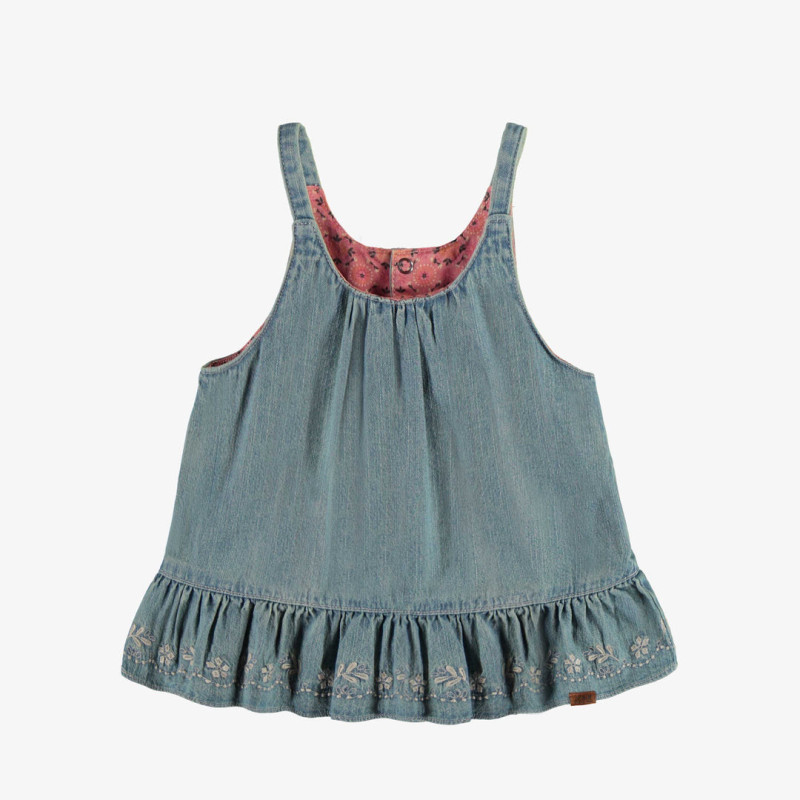 Relaxed/flared fit tunic dress with straps in light denim, baby