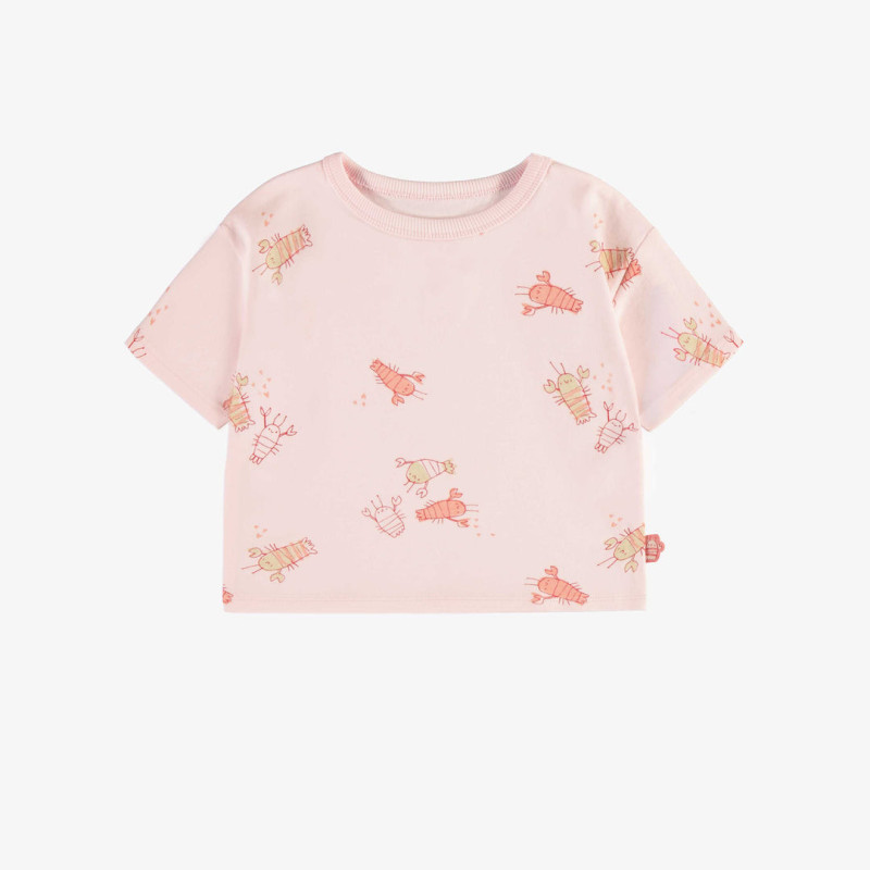 Light pink short sleeves relaxed fit t-shirt with crayfish, baby