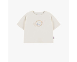 Ivory t-shirt with short sleeves in cotton, baby