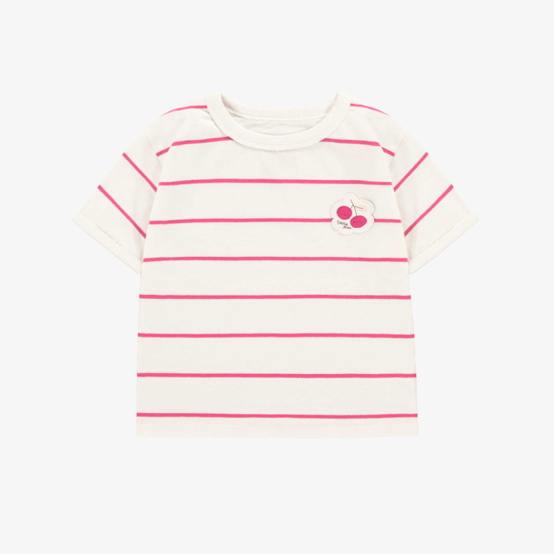 White and pink short sleeves T-shirt with stripes, Baby