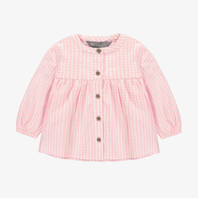 Pink and cream plaid long sleeves shirt, baby