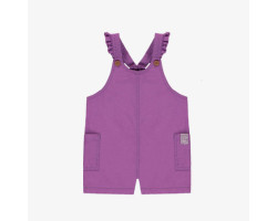 Short purple overall with ruffled straps in cotton, baby