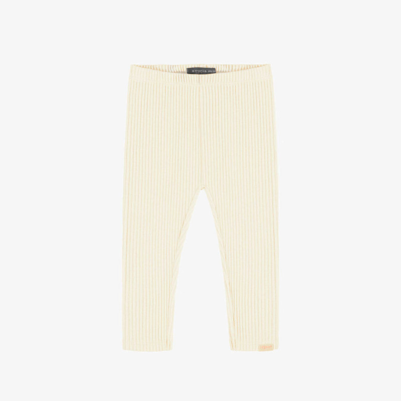 Cream ribbed knit long legging, baby