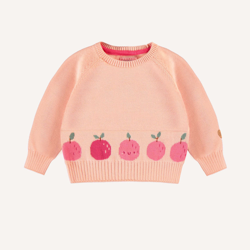 Peach long sleeve knitted sweater fruity jacquard pattern, Baby