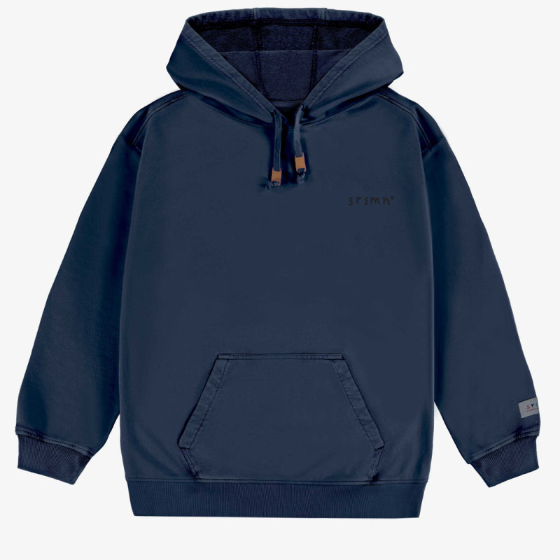 Loose-fitting navy hoody in French cotton, adult