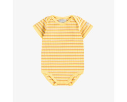 Orange, yellow and cream striped rib-knit bodysuit with short sleeves, baby