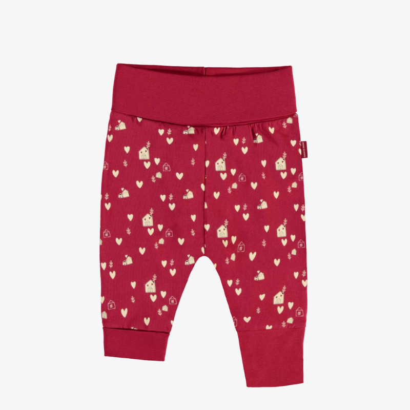 Red evolutive pants with little cream hearts print in jersey, baby