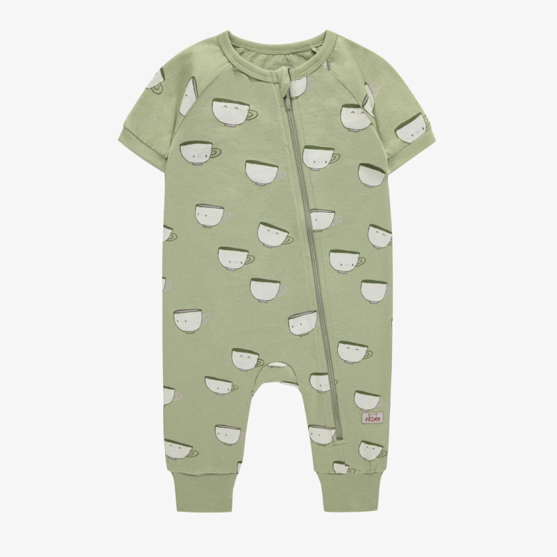 Green one-piece pajamas with cups in cotton, baby